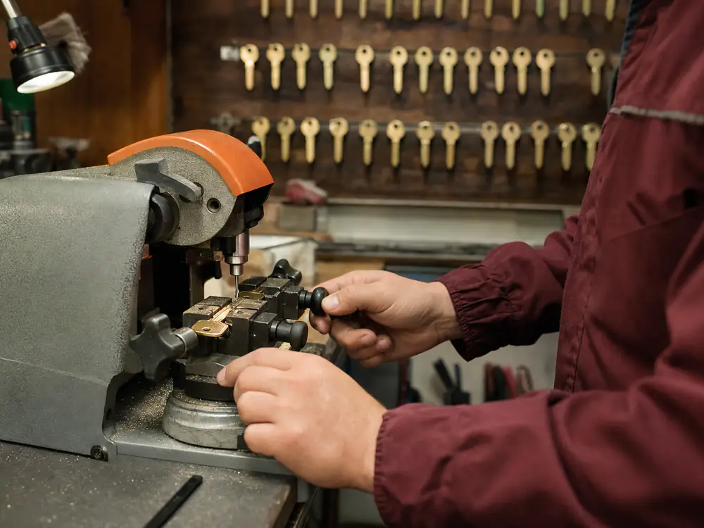 Een nieuwe sleutel wordt bijgemaakt op de sleutelmachine